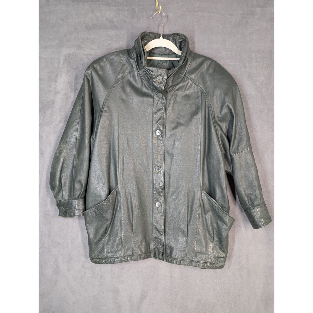 Vintage Pelle Leather Bomber Jacket Mens Large Green Made in Korea 80s 90s